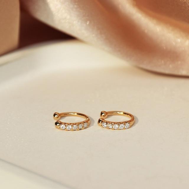 925 Sterling Silver European Style Open Dark Green Zircon Gold Ear Clip Women Street Photography Jewelry