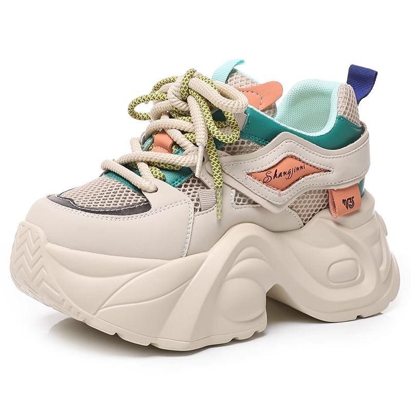 Internet Celebrity Dad Shoes Women Super Fire 2025 Summer New Thick-soled Mesh Breathable Sports Leisure Inner Height Increase White Shoes