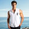 Men's Fashion Printed Sleeveless Lapel Button-Down Shirt Vest Top