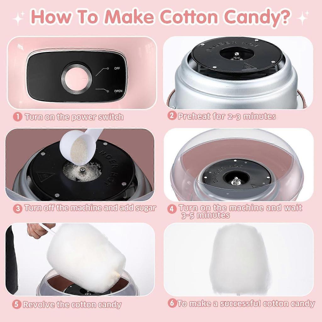 Cotton Candy Machine, Cotton Candy Maker for Kids, Makes Hard Sugar, Sugar Floss, Homemade Sweets for Birthday Parties, Includes 1 Magic Stick, 1 Suga