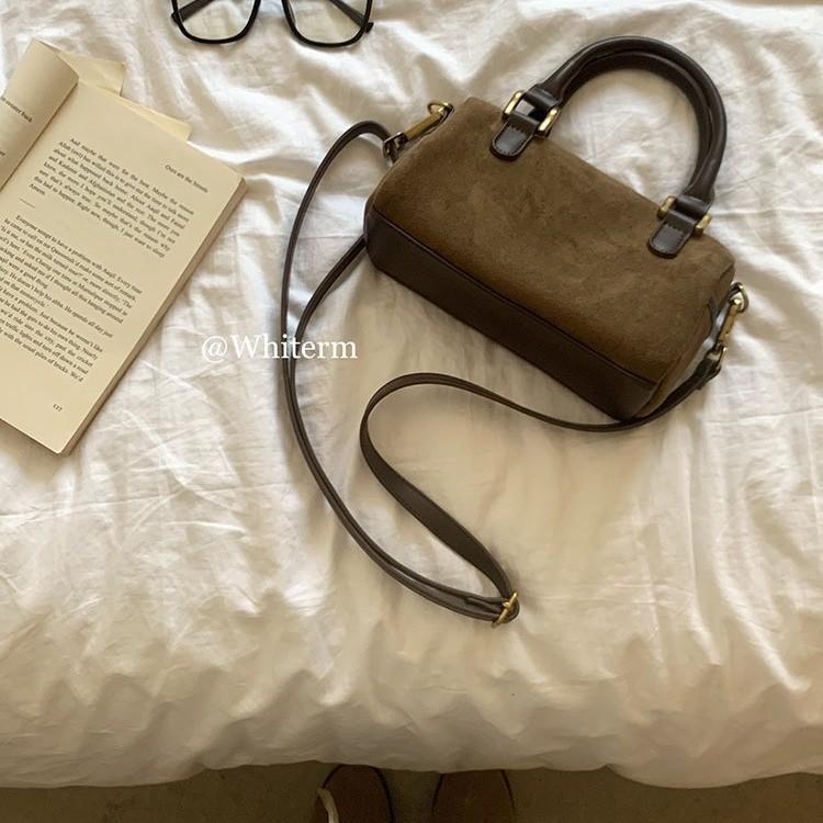 Retro suede one-shoulder diagonal small bag pillow bag boston portable female bag trend