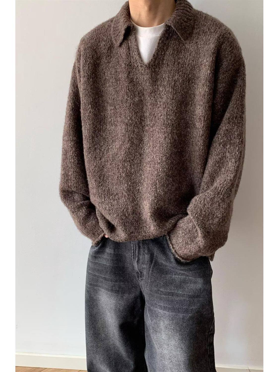 

Унисекс Осенне-Зимний Ретро Свитер с V-образным вырезом - Мягкий, Свободный крой с опущенными плечами L