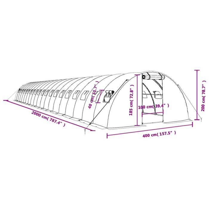 VidaXL Greenhouse with Green Steel Frame 80 M² 20x4x2 M, Polytunnel, Cold Frame, Tomato Greenhouse, Garden Greenhouse, 3188069