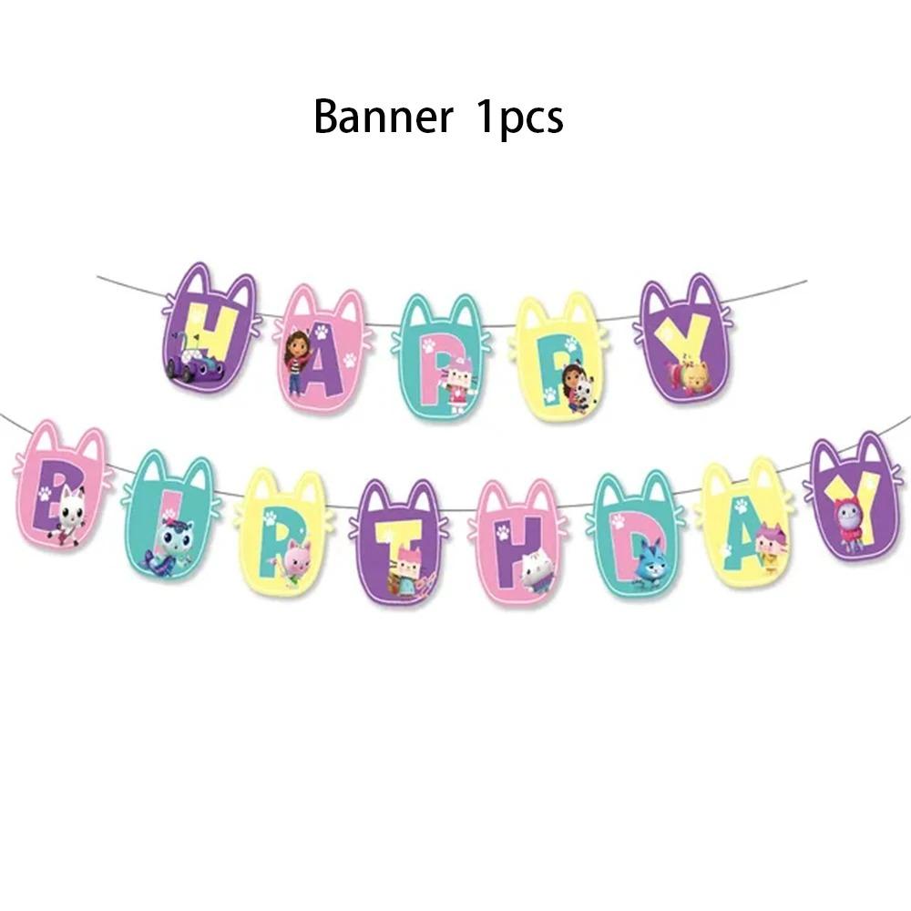 Pink Gabby House Birthday Party Decoration Banner Balloons Gabby Paper Cake Topper Plate Napkins Girl Party Decorations Supplies