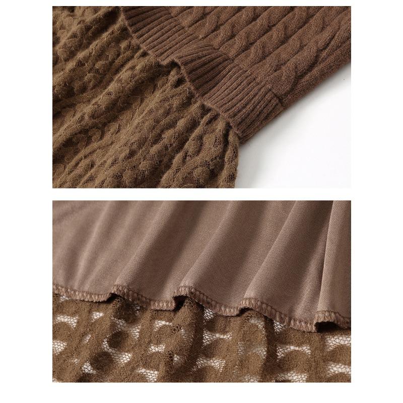 GMXIA Women's Knitted Dresses Autumn and Winter New Fashion Lantern Sleeve Long Sweater Dresses