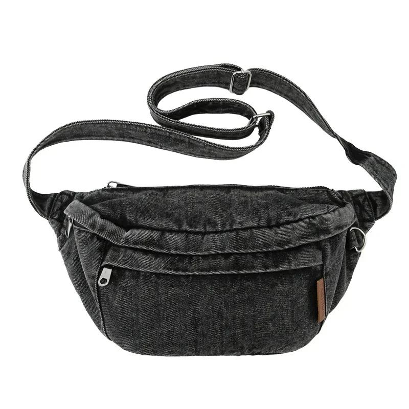 

New Sewing Thread Denim Zipper Ladies Waist Packs Hot Sale Concise Neutral Shoulder Bags 2026 Brand Youth Female Crossbody Bags чёрный