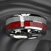 Two-Tone Stainless Steel Ring: Silver & Red Textured Minimalist Design