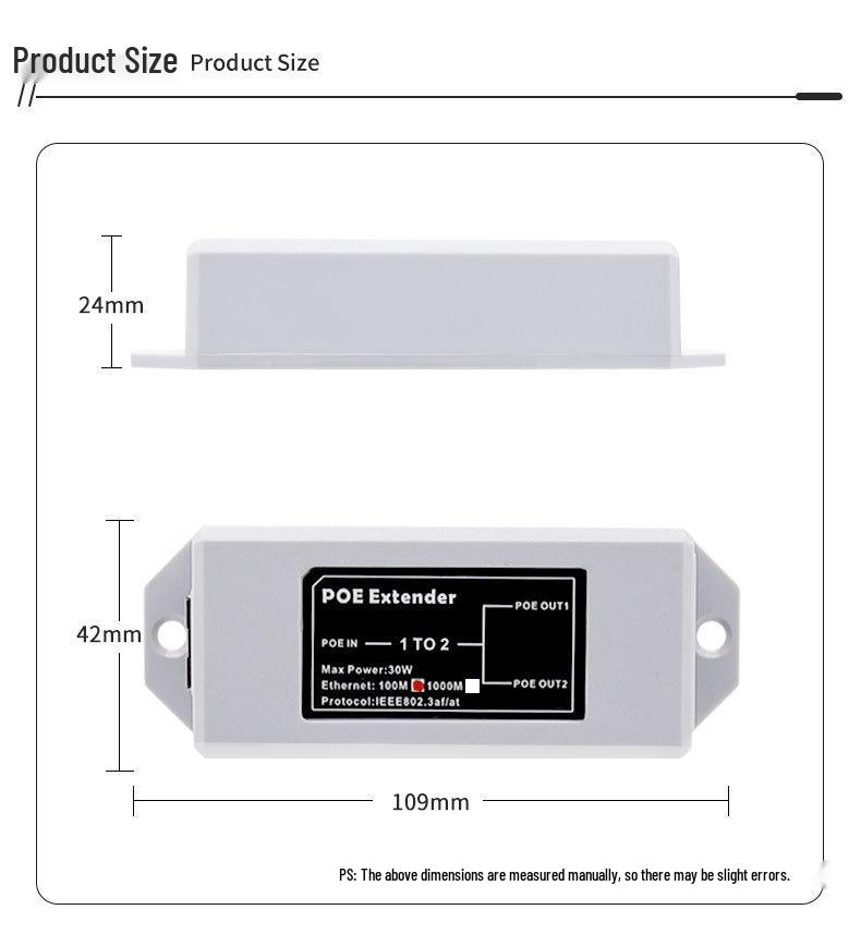 Standard PoE Network Signal Extender: One In, Two Out Repeater (PoeExtender)