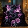 Purple Dragon Roses Flannel Throw Blanket, HD Print Contemporary Design for Sofa Bed, Vibrant Floral Gift, All Season Cozy Decor