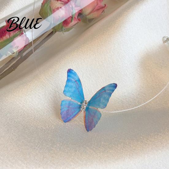 Simulated Butterfly Pendant Choker Necklace Boho Invisible Chain Fairy Trendy
