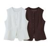 Kaslead New Women Clothes Western Style Fashion Simple and Versatile Two-Color Round Neck Suit Vest