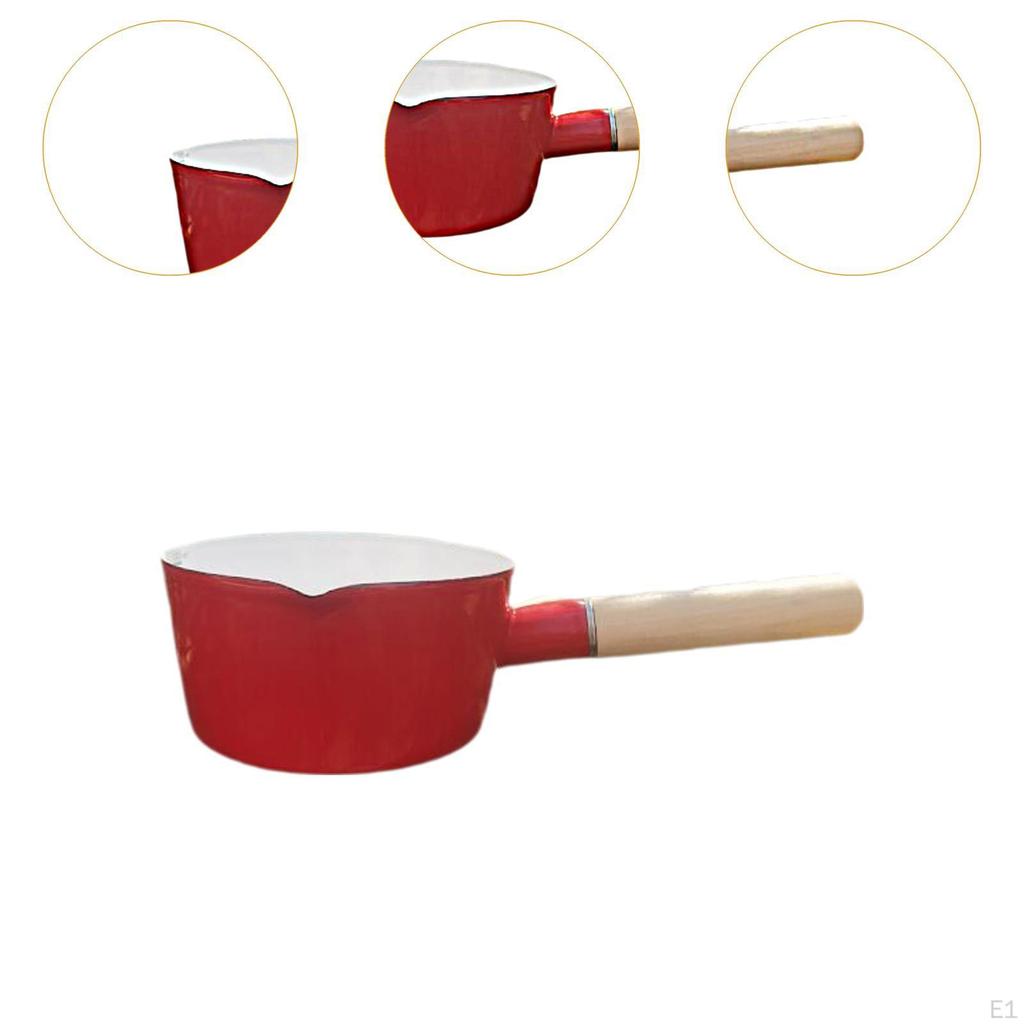 Enamel Milk Pot Butter Warmer Flat Non Stick Chocolate Melt Pan with Scale Multifunctional 1L