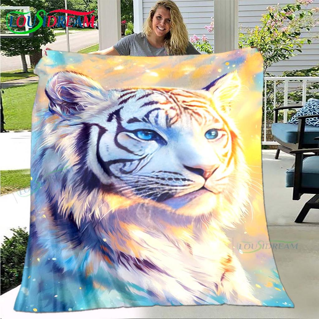 Hot Tiger Painting Print Flannel Adult and Children Blanket Sofa Bed Decoration Blanket Portable Blanket Bath Towel Gift
