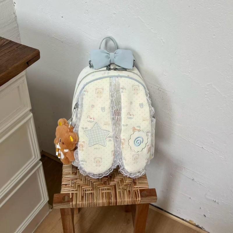 Schoolbag Cream Powder Floral Melody Backpack Sweet Girl Lace Bow Student School Bag Large Capacity Girl Backpack