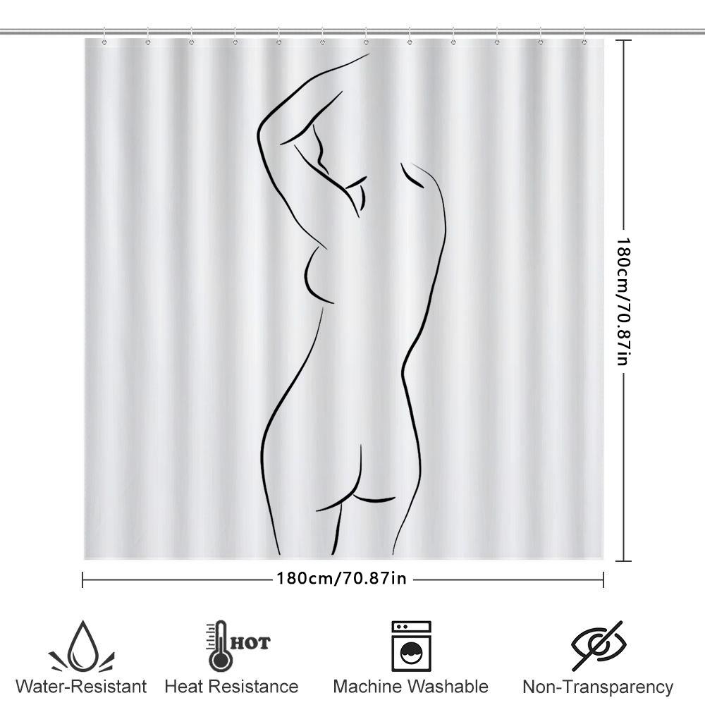 Abstract Human Figure Shower Curtain Minimalist Body Art Bathroom Decor Modern Washroom Curtain Liner Waterproof Home Textile