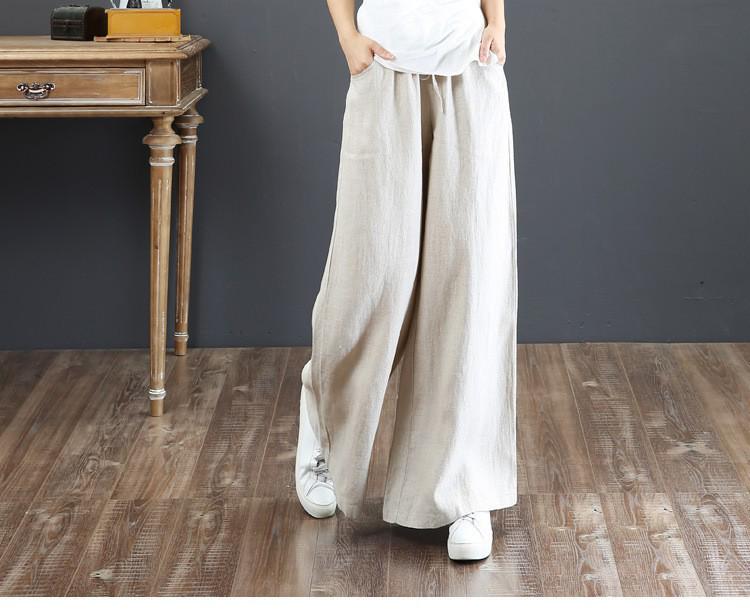 Sixteen Colors Multi-color High Waist Wide-Leg Linen Cotton Korean Style Women's Pants, Spring/Summer, Plus Size, Floor-Length, Straight Leg.