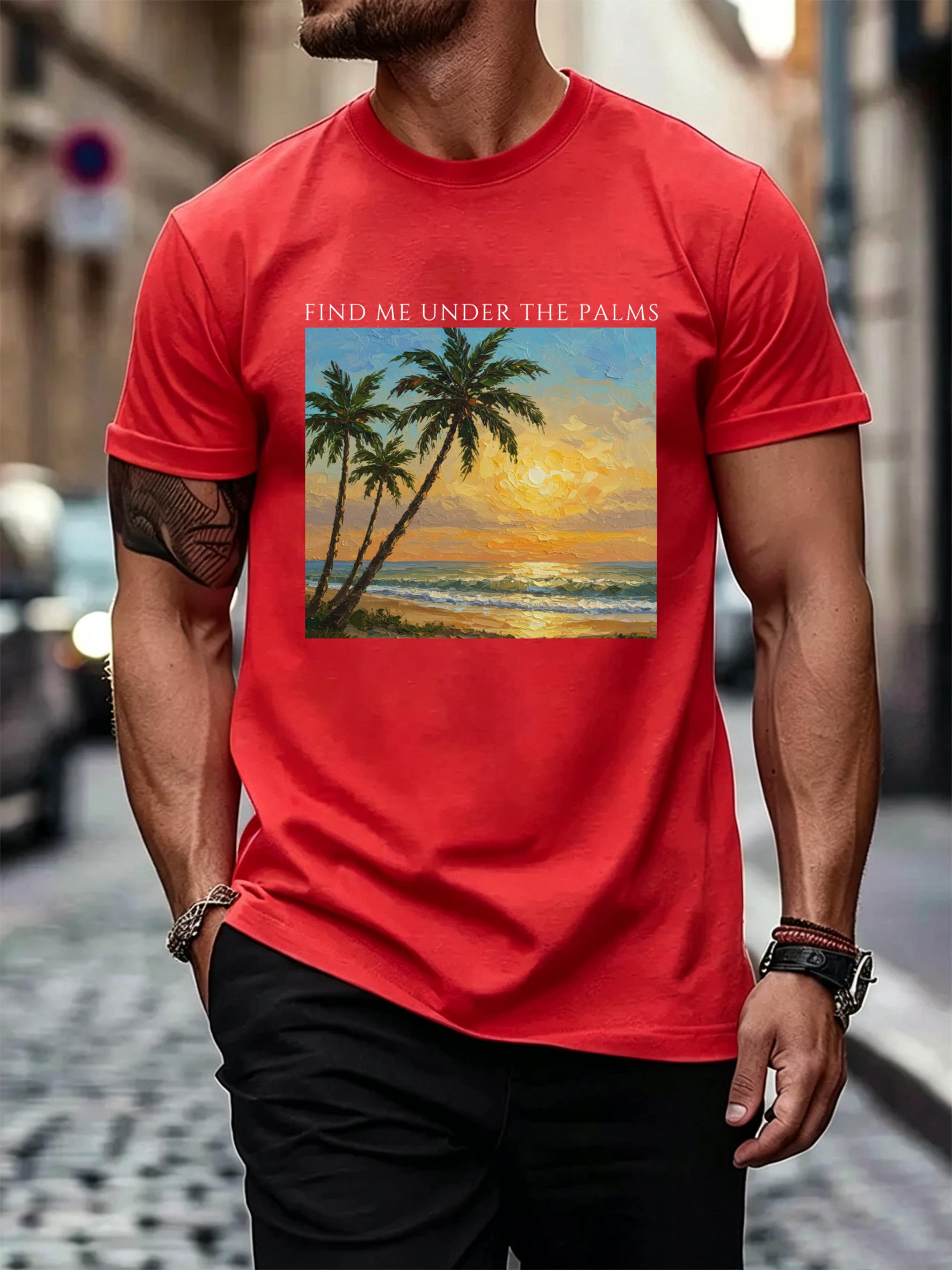 Find Me Under The Palms Prints Men Beach T-Shirt Hip Hop Trendy Clothes All-Match Cotton T Shirt Oversized Summer Streetwear S разноцветный