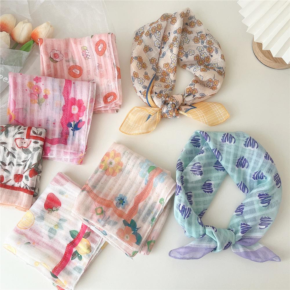 Eșarfă pătrată mică din bumbac și in Eșarfă din mătase Primăvară și toamnă pentru femei Stil nou artistic și versatilă la modă Esarfă cu bentiță cu temperament