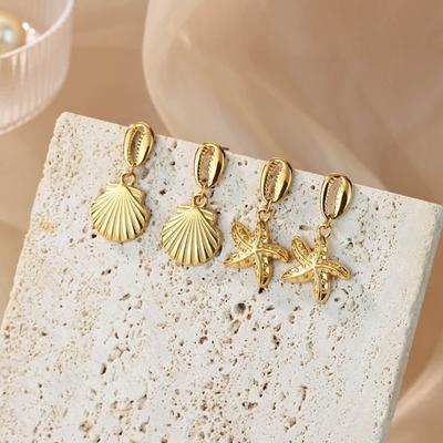 Temperament Starfish Sea Shell K Gold Plated Stainless Steel Earrings Earrings Women's Ocean Series Fashion Simple Earrings
