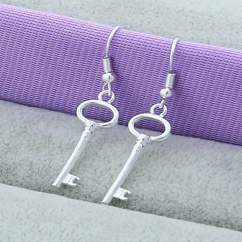 925 Silver Plated Round Head Key Earrings - Korean Fashion Style (Model YE051)