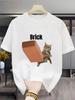 Unisex Funny Meme Cat Brick Graphic Tshirt Humor Animal Print Short Sleeve Tee Casual Streetwear Unisex Unisex Novelty Funny Gift