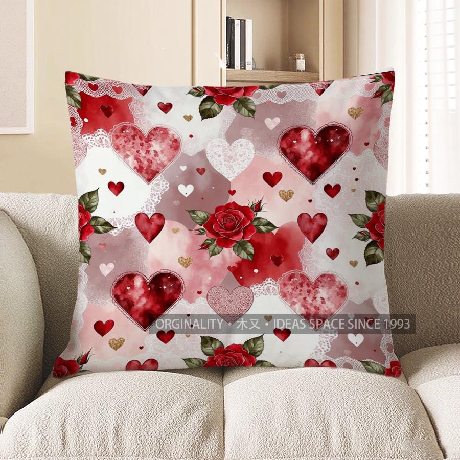 2D Heart-Patterned Cushion Covers For Cozy Decor Pattern Cushion Cover Suitable For Sofa Bedroom Car Pillow Cover