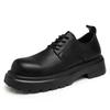 Derby Shoes Men's High-end Sense New Thick-soled Heightened Cowhide Leather Surface Casual Shoes Trendy Commuter Black Big Head Shoes
