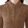 Women's Shirt with Thick Velvet Lining and Bottom Layer Slim Fit Long Sleeved Plus Size Top Lace Shirt