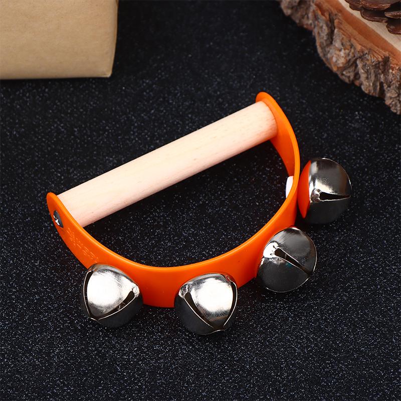 Wooden Half Round Hand Ringing Bell Children Tambourine Musical Orff Instruments Clapper Handle Educational Fun Toys