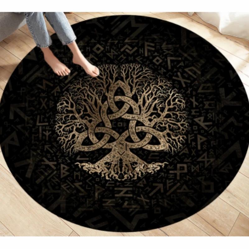 Viking Valknut Yggdrasil Strom života Oblastní koberec Kulaté koberce Koberce do obývacího pokoje Ložnice Podložka pod nohy Dekorace Protiskluzová podložka na podlahu