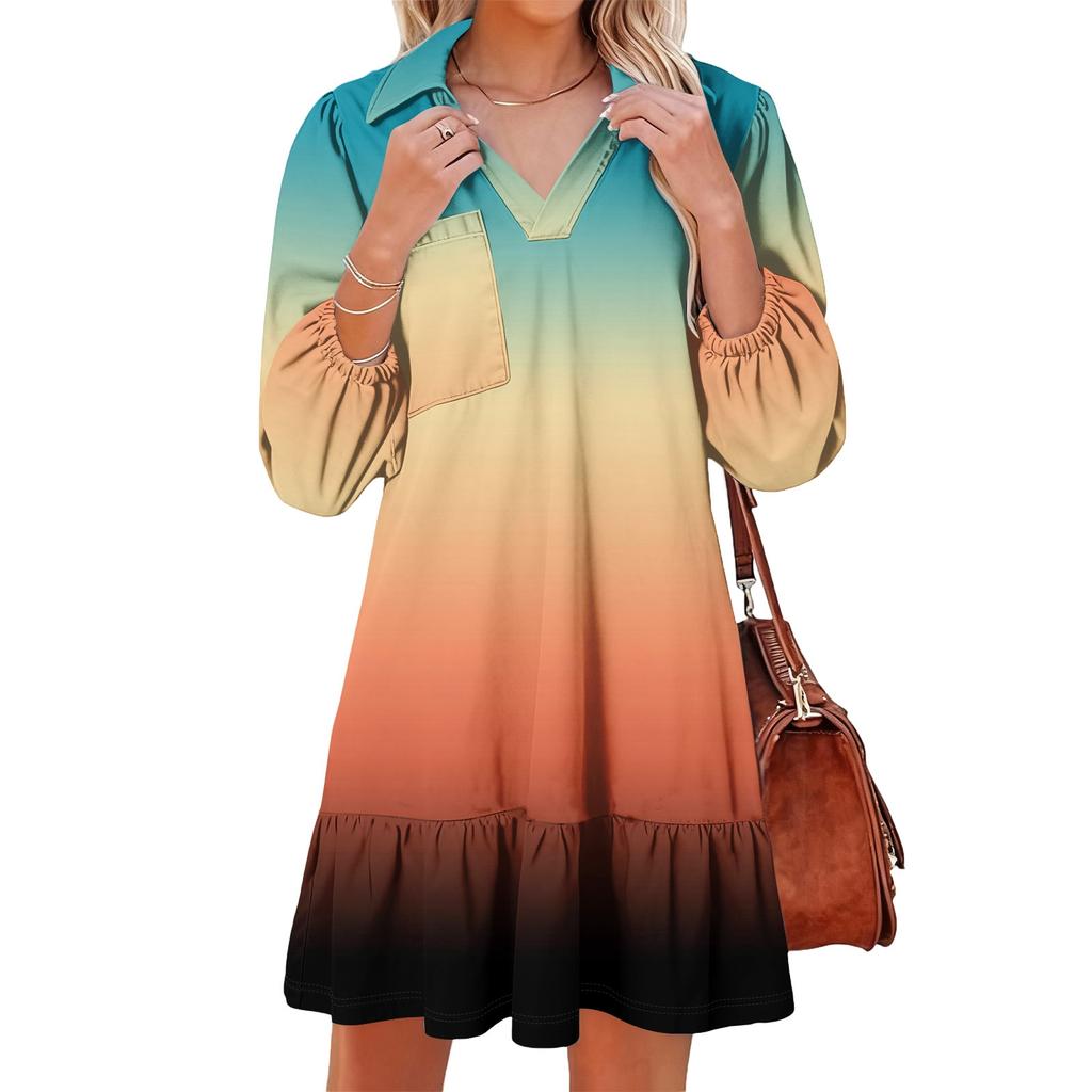 Women's Fashion Elegant Autmn And Winter Long Sleeve V,Neck Christmas Print Dress