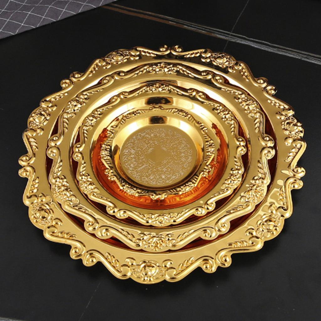Multipurpose Metal Tray for Serving Cakes Fruits and Snacks with Elegant Embossing Suitable for Home and Outdoor Use