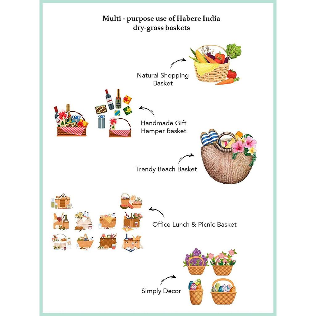 India Picnic Baskets | Lunch Basket | Cane or Jute Basket | Cane Basket for Gifting | Wicker Baskets (Multi Colour 4)