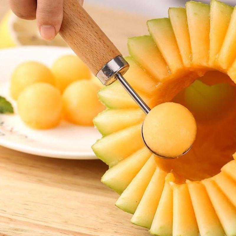 Taglia anguria Lama in acciaio inossidabile Manico in legno Multifunzionale Affetta frutta Utensile da cucina per la casa Taglio a cubetti di melone