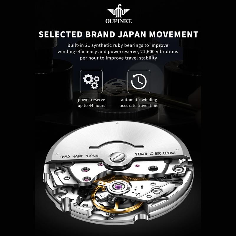 OUPINKE New Business and leisure Men's Watch Automatic Mechanical Watch Stainless Steel Business Double Calendar Anti-high-end Watch