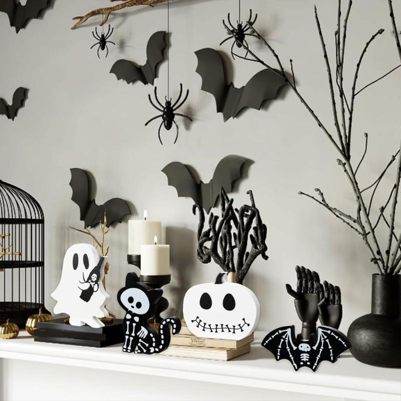 Plastic Halloweens Skull Ornaments Set Of 4 Shatterproofs Indoor Outdoor Decorative Accent