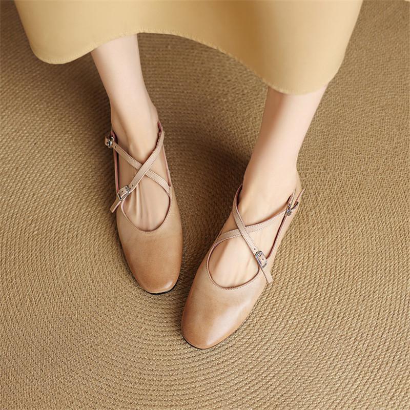 Fashion New Spring/summer Genuine Leather Women Shoe Round Toe Shoes for Women Fashion Mary Jane Shoes Low Heel Women Pumps Flat Shoes