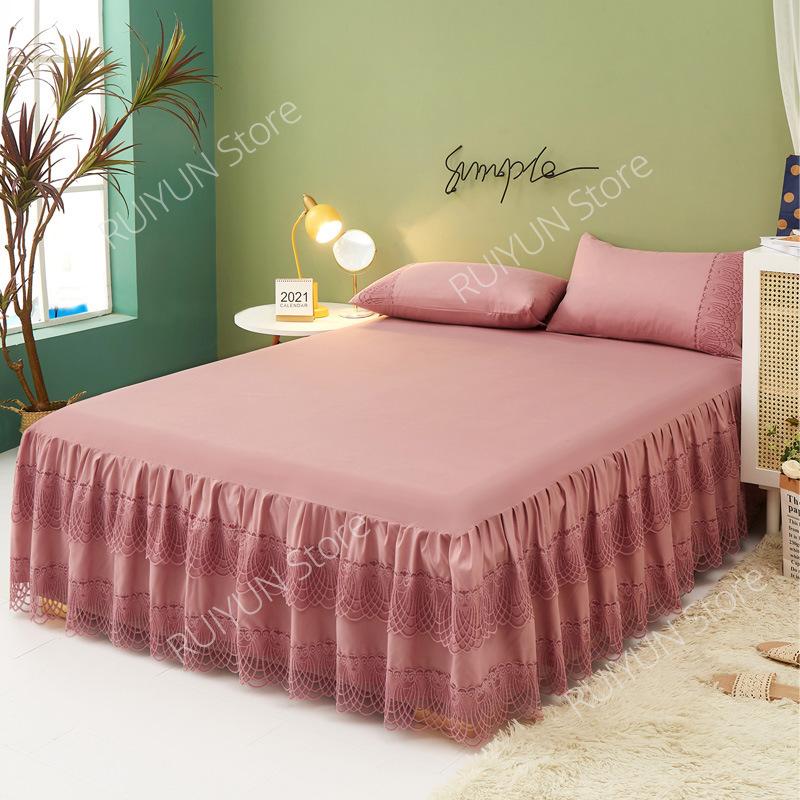 Two Layers Lace Bed Skirt Bed Cover Bed Skirt Bedsheet Non-slip Mattress Cover Home Bedspread Mattress Protector Bedroom Decor