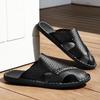 Men Slippers Handmade Simple Flats Brown Leather Sandals Black Summer Roman Sandals Closed Toe Beach Shoes Plus Size