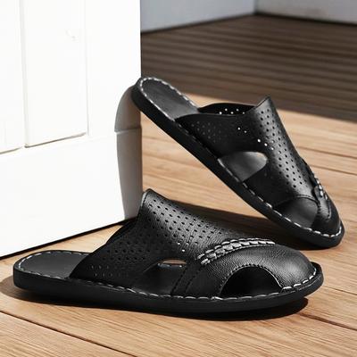 Herren Pantoffeln Handgemacht Einfache flache Sandalen Braunes Leder Schwarze Sommer Römische Sandalen Geschlossene Zehen Strand Schuhe Übergröße