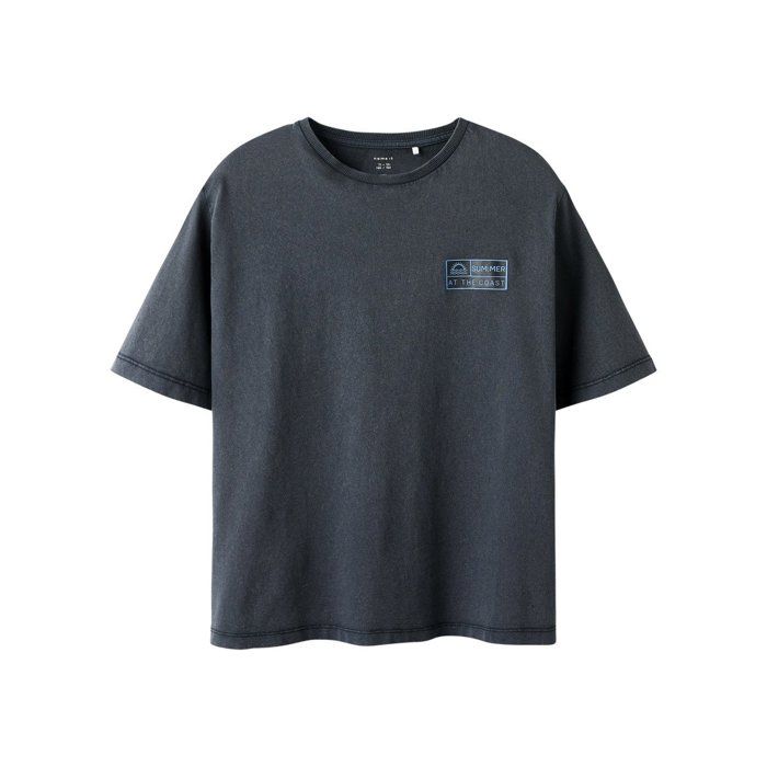 T-shirt En Coton Biologique Noir Imprimé Avec Une Coupe Droite À Col Rond