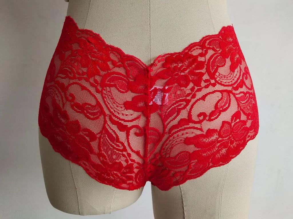 Plus Size Women Low Waist Hollowed Out Briefs Sexy Underwear Panties Transparent Lace Breathable Lady Lingerie Underpants S-5XL