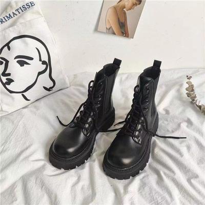 Short Boots Women's Trend  Autumn Thick Soled New British Style Lace Up Short Boots Single Boot Trend