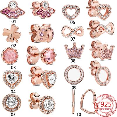 Classic 925 Sterling Silver Heart Hoop Earrings Halo Round Crown & Rose Gold Ladybug Stud Earrings Romantic Women Birthday Gift