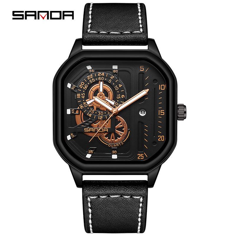 Sanda 7038 Men s Fashionable Square Band Watch with Calendar  Luminous Display