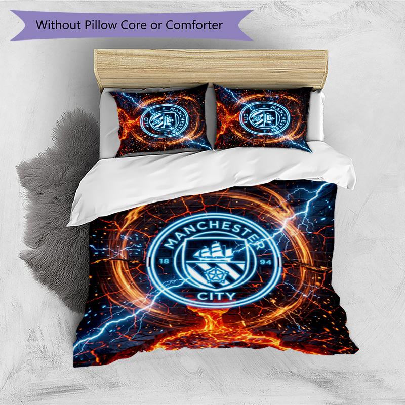 Set Lenzuola 3 Pezzi Stampato Manchester City Morbido Delicato sulla Pelle Lavabile Copripiumino e Federe Set Tutte le Stagioni Camera da Letto