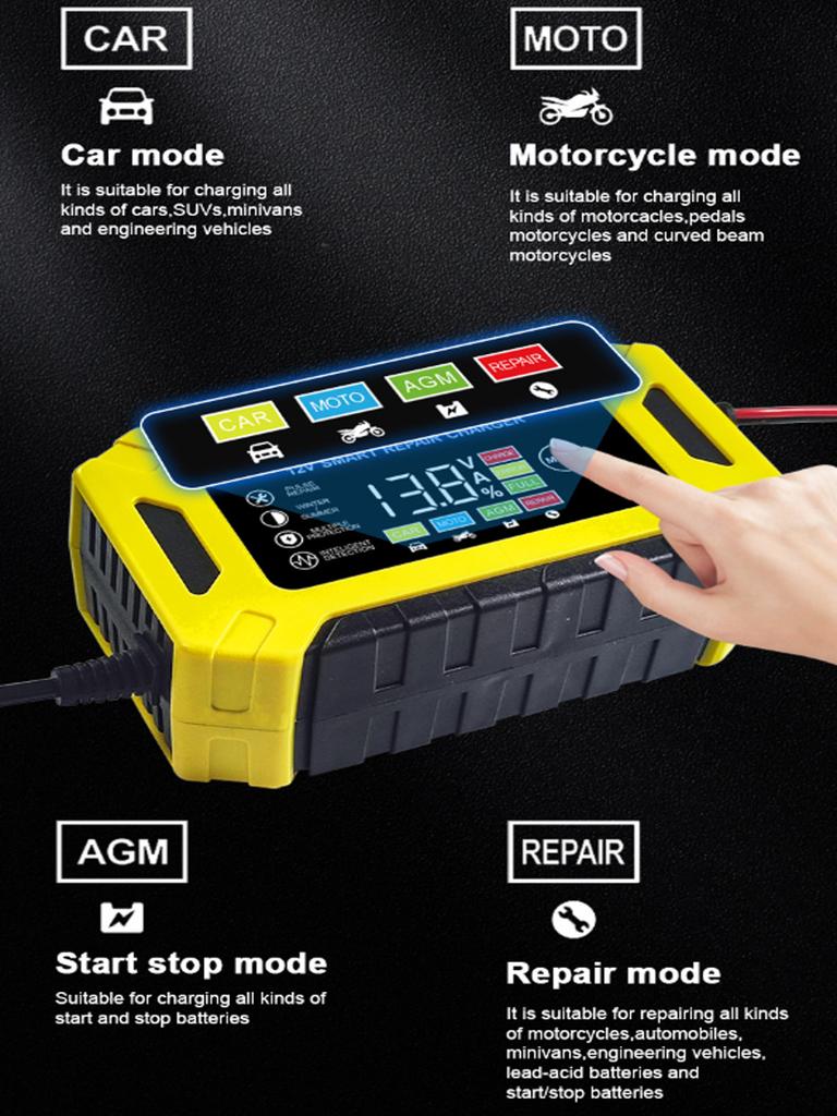 Car Battery Charger Power Puls Repair Chargers Wet Dry Lead Acid 12V 6A Pulse Repair LCD Display Smart Fast Charge For Auto Moto