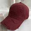 Adjustable Ripped Baseball Cap Korean Alphabet Embroidery Letter Baseball Hat Vintage Washed Cotton Holes Peaked Cap Streetwear