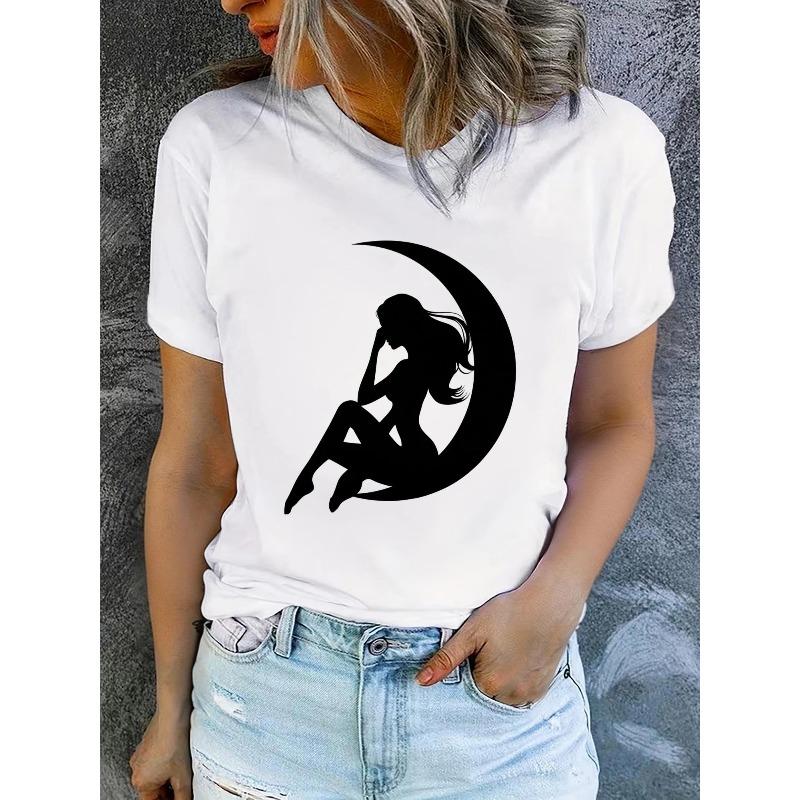 Women s summer short-sleeve printed T-shirt, stylish and casual, machine-washable comfortable with 2D flat print S