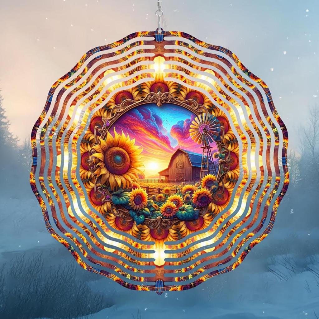 10 Inch Metal Wind Spinner for Garden Decor Vibrant Sunrise Geometric Design 360 Rotating Hook Indoor Outdoor Yard Art No Electricity
